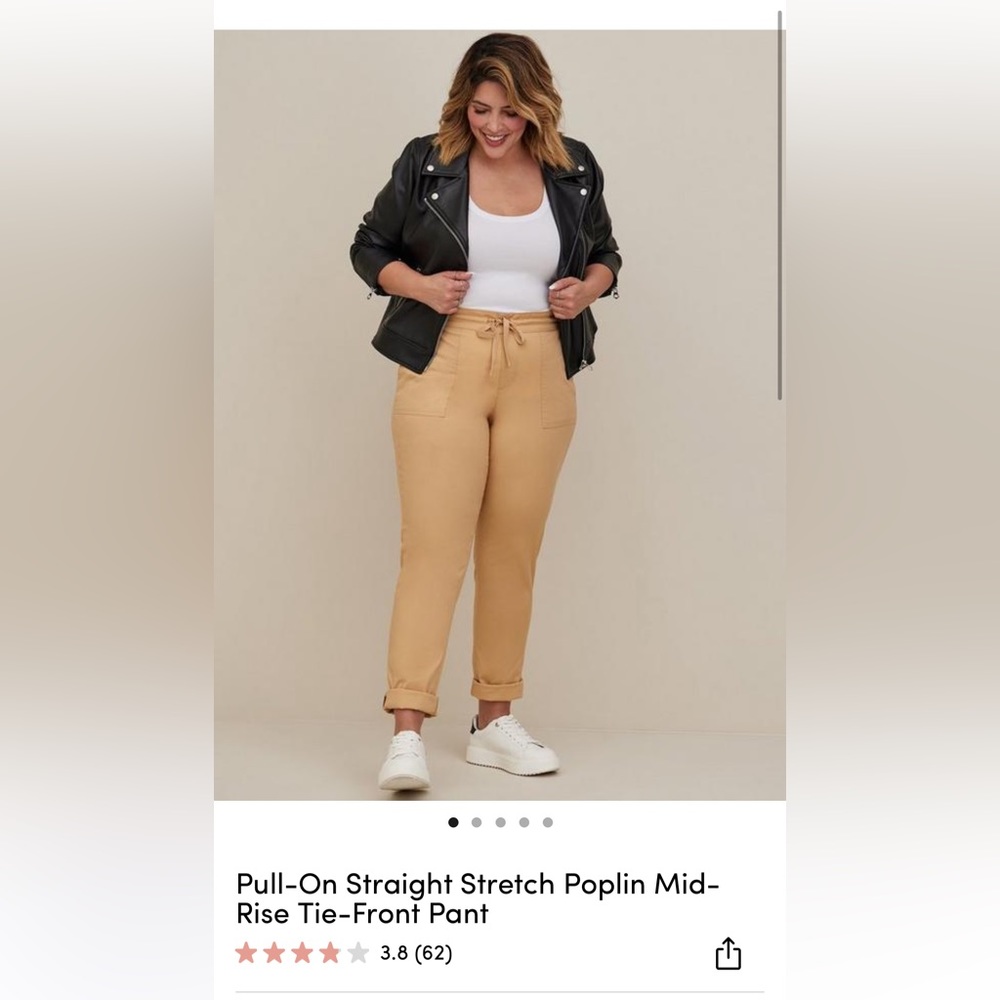 Pull-on Straight Stretch Poplin Mid-rise Tie-Front Pant size 1